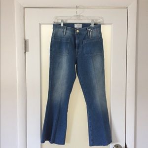Frame Le Bardot Crop Flare Raw Edge Jeans.